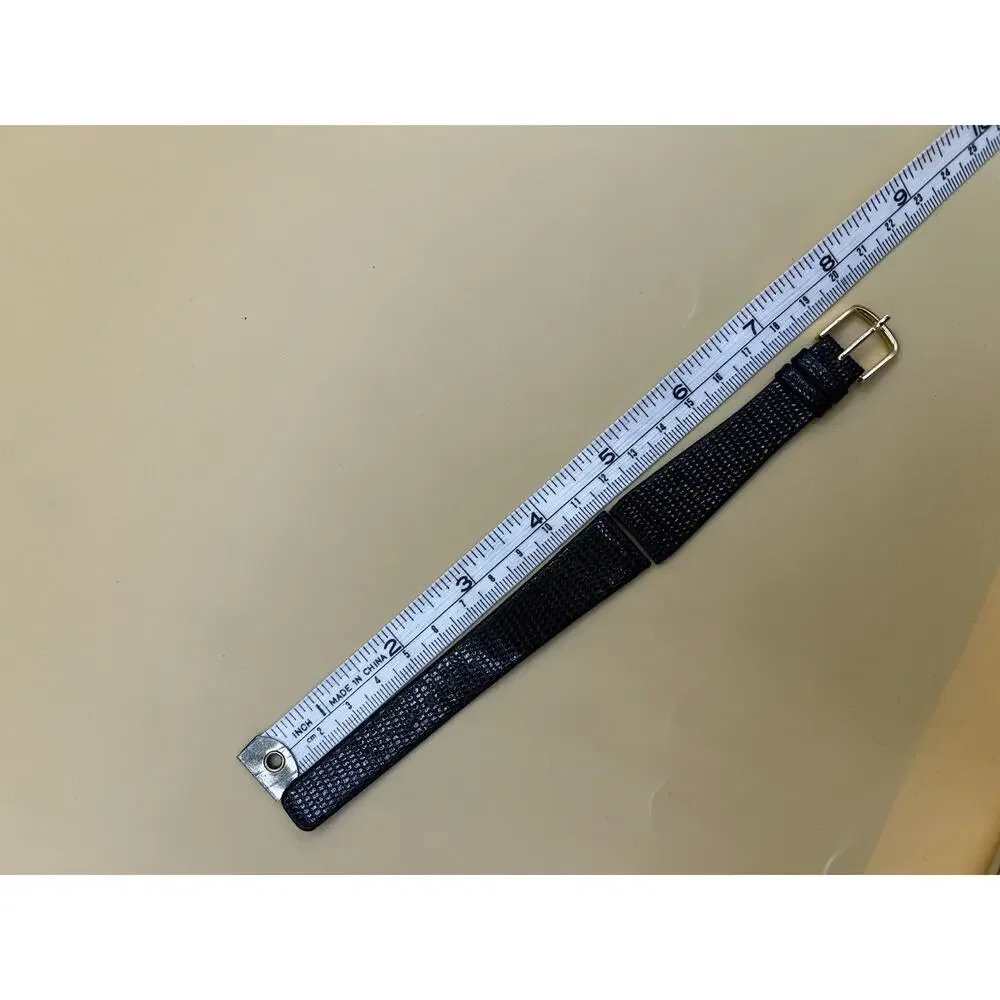19mm KREISLER Lizard Calfskin Black NOS Vintage Watch Band & Gold-Tone Buckle